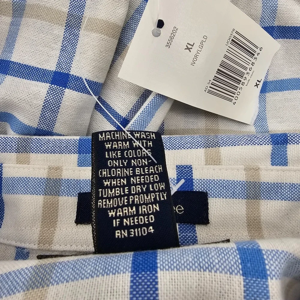 NWT Men's Saddlebred Ivory Beige Blue Plaid Button Down Shirt Size XL